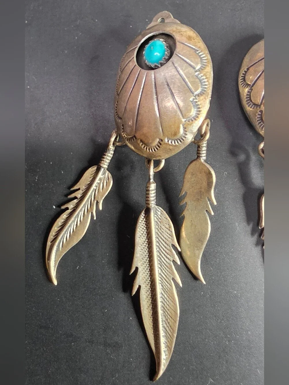 Turquoise Accent Feather Drop Earrings - Women Jewelry